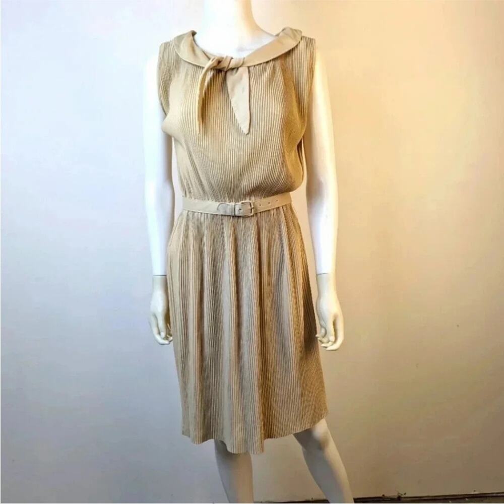 Vintage Harry S. Epstein 1960’s Elegant Beige Sleeveless Dress